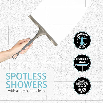 Better Living Products 17500 Soft Grip Shower Squeegee, 10-Inch Rubber Blade, Grey/Nickel
