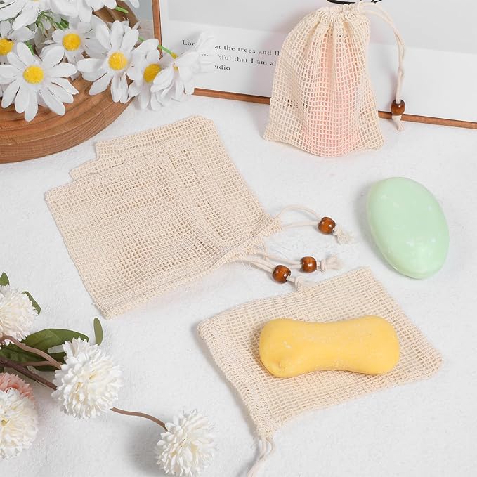 Soap Bag 10 Pack Soap Bags Mesh Soap-Bag Natural Sisal Soaps Saver Bag Foaming Drying Soaps Holder for Shower (Pure Cotton)