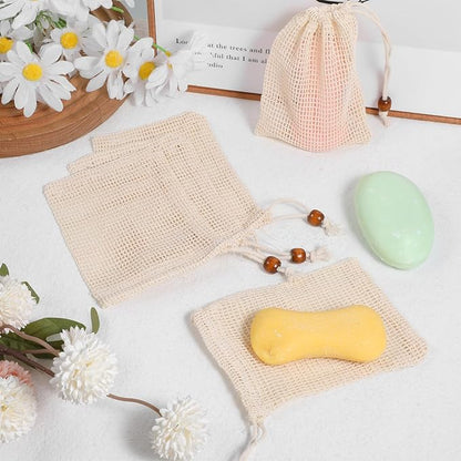 Soap Bag 10 Pack Soap Bags Mesh Soap-Bag Natural Sisal Soaps Saver Bag Foaming Drying Soaps Holder for Shower (Pure Cotton)