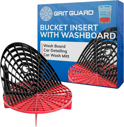 The Original Grit Guard Bucket Insert with Washboard Combo | Removes Dirt from Wash Mitt for Detailing | Car Wash Bucket Insert & Washboard | Black/Red