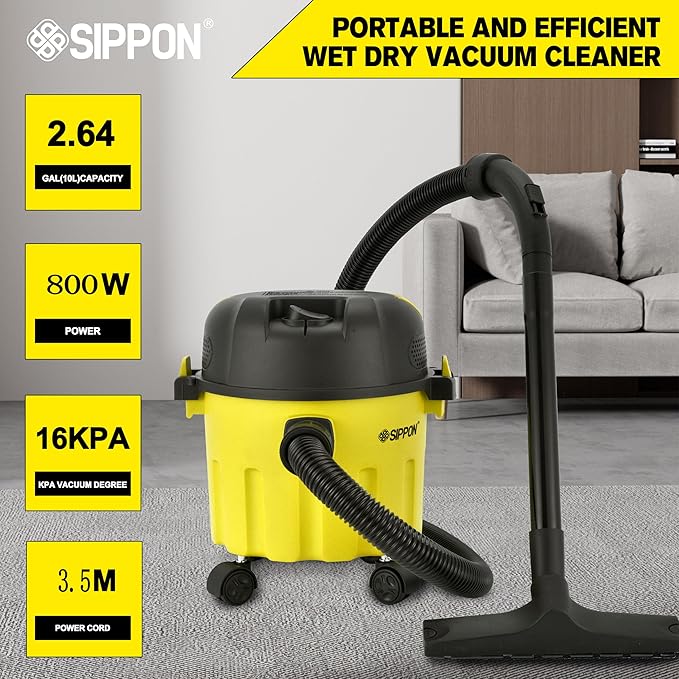 Wet/Dry Vacuum Cleaner, 3-in-1 Portable Workshop Vacuum Cleaner, Lightweight 3-Gallon Wet/Dry Vacuum Cleaner, with Blower Function and Wall-Mount Design, Suitable for All Floor Types.(Low)