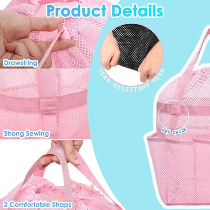 Fammart Mesh Shower Caddy Portable with Drawstring, Dorm Room Essentials for College Girls Guys, 8-Pocket Extra Large Shower Bag Basket Tote for Camping Beach Gym Travel Toiletry Bathroom