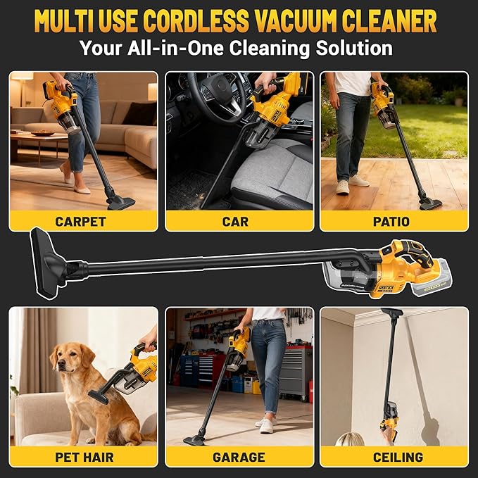 Cordless Vacuum Cleaner with 2x4.0A Battery&Quick Charger | 50kPa 125AW Strong Suction | 3 HEPA Filters | 4-in-1 Nozzle | 65CFM Powerful Brushless Handheld Vaccum for Home, Car, Pet, Shop