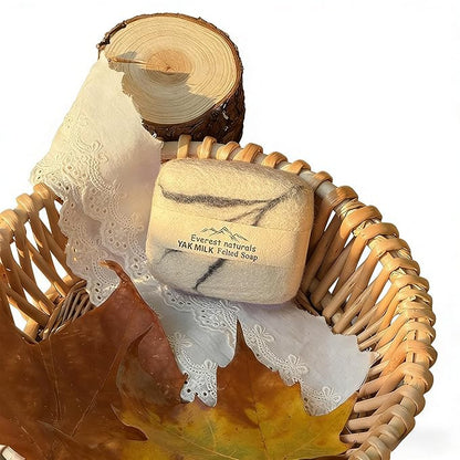 Handmade Felted Soap with Tibetan Yak Milk & Wool Natural Exfoliating Bar for Face & Body, 6 Scents, Includes Bamboo Dish & Travel Pouch (Yak milk)