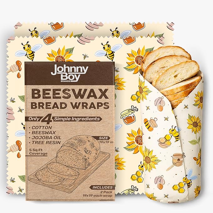 2 Pack - XL 19" x 19" - 5 Sq Ft - Beeswax Bread Wraps, Total 5 Sq Ft Coverage, Eco-Friendly Alternative to Plastic Wrap for Bread Storage, Bowls & Food Storage (Classic)