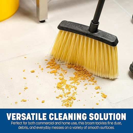 SPARTA Duo-Sweep Unflagged Angle Broom with Stiff Bristles and Angled Head, Heavy Duty Broom for Sweeping on Rough Surfaces, 48" Metal Handle, 1 Count, Natural