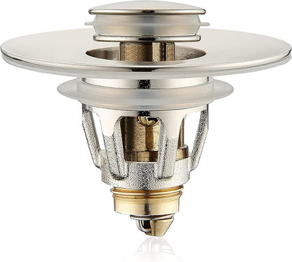 Universal Bathroom Sink Stopper - Bounce Wash Basin Drain Filter, Brushed Nickel Pop Up Drain Stopper, Bullet Core Push Type Sink Stopper, Sink Drain Plug with Anti-Clogging Strainer, for 1.1-1.5 inch