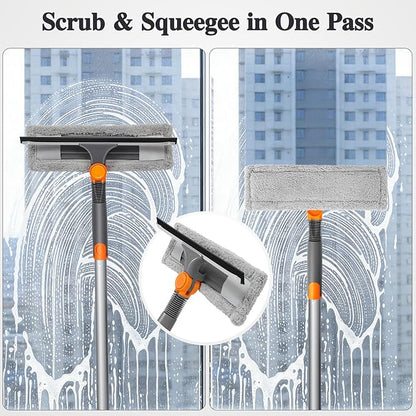 MASTERTOP 64”Window Squeegee with Extension Pole, 2-in-1 Professional Window Glass Cleaner Tool,Microfiber Cloth Window Washer Tool, Home Window Squeegee for Glass, Tile, Mirror
