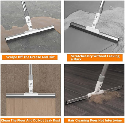 LGJJ Floor Spatula Broom 17" Rubber Spatula with 51" Aluminum Rod for Bathroom Tile, Garage Concrete, Deck, Shower Glass, Window Cleaner, Spatula Broom for Home Flooring