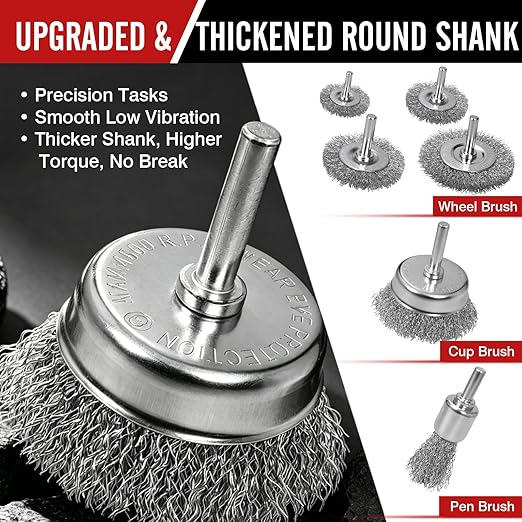 22-Pack Wire Brush for Drill, Carbon Steel Crimped Brushes – Spherical Wheel, Cup, Pen End & Hand Brushes Set, Fit 1/4 Inch Round Shank Power Drill Attachment for Rust, Paint, Abrasive Removal