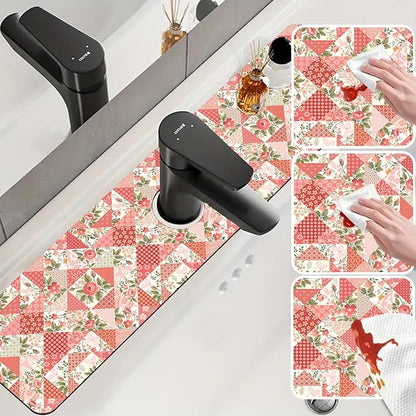 Sink Splash Guard Faucet Mat Roses and Butterflies Absorbent Fast Drying Mat Sink Gadgets Splash Guard Behind Faucet Drip Catcher for Kitchen Bathroom 23.5"X5.5"