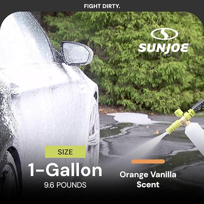 Sun Joe Snow Foam Car Wash Soap & Cleaner Concentrate, Orange Vanilla Scent, 1 Gallon - Cleaning Solution for Automotive Vehicles, Vinyl, Aluminum, Wood, & Brick Surfaces, SPX-FCS1G-COC