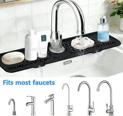 EBIGIC 24 Inch Silicone Faucet Mat for Kitchen Sink, 7° Slope Fast Self-Draining Sink Splash Guard, Kitchen Sink Water Catcher Organizer, Kitchen Sink Accessories (Black, 24''x5.6'')