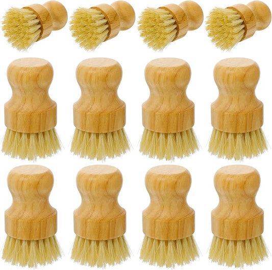 12 Pcs Bamboo Dish Scrub Brushes with Natural Sisal Bristles for Cleaning Pots, Pans, Dishes, Sink, 3.14x2.17 Inches