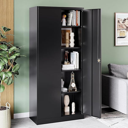 Metal Garage Storage Cabinet with Locking Doors,Steel Tool Cabinets with Adjustable Shelves for Home,Office,Garage,Warehouse Organisieren(Black)