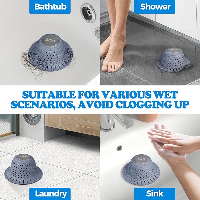 zaa Bathtub Drain Hair Catcher, Premium Silicone Shower Hair Catcher, 1Pack Hair Stopper for Pop Up & Regular Drains of Shower, Bathtub, Bathroom Sink, Bathroom Fixture Accessories, Light Blue