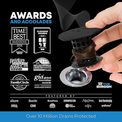 TubShroom Bathtub Drain Hair Catcher – in-Drain Tub Strainer & Clog Prevention Protector, Fits Standard 1.4”–1.75” Tub Drains, Easy Clean, Captures Human & Pet Hair Out of Sight (Matte Black)