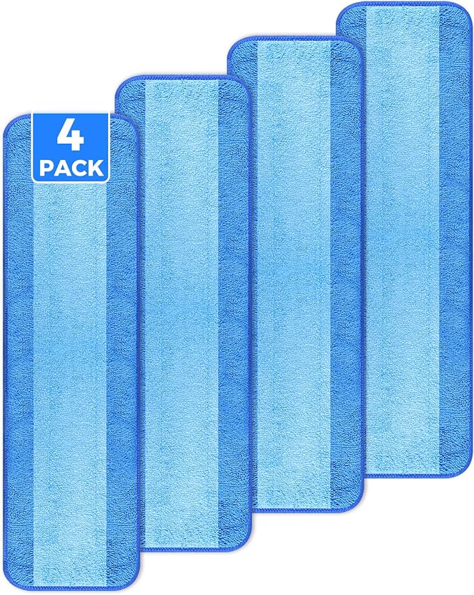 wlich 4-Pack Microfiber Cleaning Pads, 18-Inch Microfiber Mop Pads Compatible with Bona Mop, Washable and Reusable Mop Pad Refills for Hardwood Tile Laminate Floors