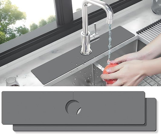 Kitchen Sink Splash Guard Faucet Mat -2 PC Super Absorbent Fast Drying Mat Sink Gadgets-Splash Guard Behind Faucet Drip Catcher for Kitchen(23.5" X 5.5" )