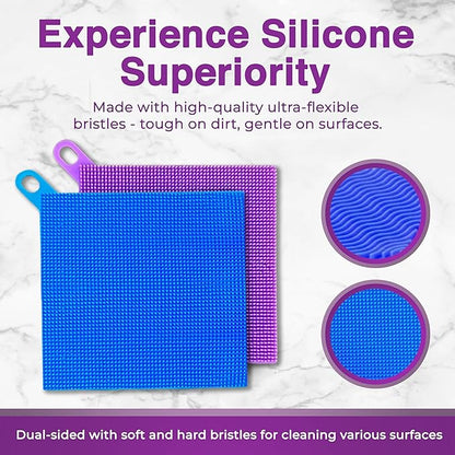 Silicone Sponges for Dishes - 4 Pack Dual-Sided Dish Scrubber - Food Grade, BPA Free Silicone Sponge & Housecleaning