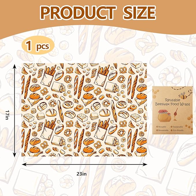 JarThenaAMCS Baking Beeswax Wrap Food Sandwich Wrap Sheet Bread Reusable Oil-Proof Picnic Liner for Home Party Kitchen Supplies