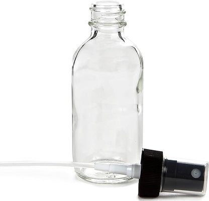 Vivaplex, 6, Clear, 2 oz Glass Bottles, with Black Fine Mist Sprayers