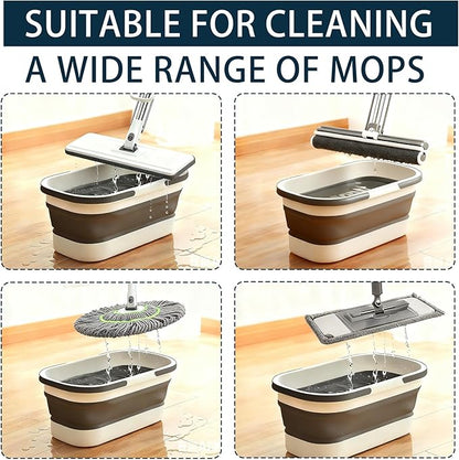 2 Pack Collapsible Plastic Bucket, Large Foldable Cleaning Mop Container, 3.17 Gal Rectangular Portable Water Pail with Handle for House Laundry Fishing Camping Car Washing Storage Green, Grey