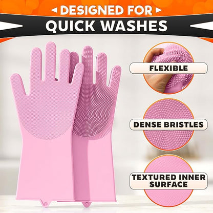 ALPENKOK Silicone Dishwashing Gloves with Scrubber – Non-Slip Silicone Gloves wor Washing Dishes | Household Use