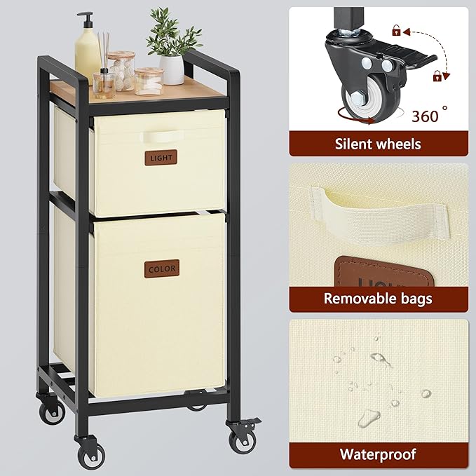 FAVOOSTY Laundry Hamper with Shelf, 70L Laundry Basket Organizer, 2 Section Laundry Sorter for Laundry Room Organization, White