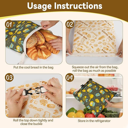2 Pack Natural Beeswax Bread Bags for Sourdough Homemade Bread, Reusable Natural Organic Linen, Food Storage Cloth Bag, Large Capacity Portable, Freezer-Friendly, Freshness Preservation