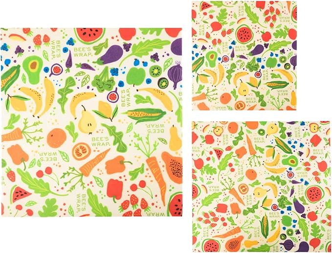 Bee's Wrap Beeswax Wraps for Food - 3 Pack of Assorted Beeswax Wraps - Small, Medium & Large Wrap - Plastic Free Made in USA Reusable Natural Food Wrap - Garden Party Print