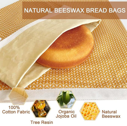 Beeswax Bread Bags,Bread Bag for Homemade Bread With Cotton Bowl Cover,Freezer Storage Bag to Keep Fresh,Sourdough Bread Food Bag Baking Set
