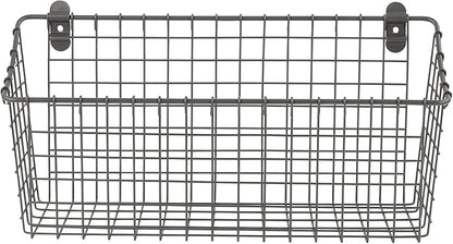 Spectrum Extra Large Wire Wall Mount Storage Basket Industrial Gray, Vintage Wire Basket Wall Mount Organizer Modern for Pantry Kitchen and Bath, Versatile Wall Mount Storage Basket Wire Caddy