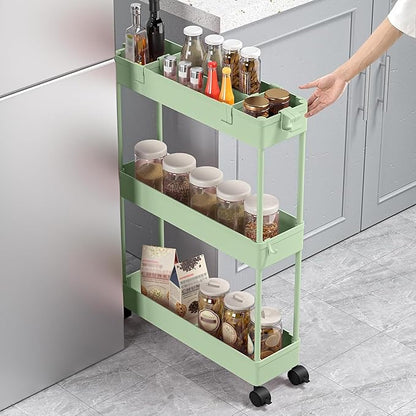 SPACELEAD 2-piece Set Slim Storage Cart 3 Tier,Bathroom Organizer Rolling Utility,Mobile Shelving Unit Slide Out for Office, Kitchen, Laundry Room & Narrow Places