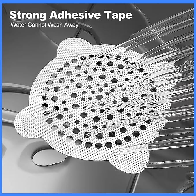 30 Pack Disposable Shower Drain Hair Catcher, Round 4-Ear Glass Fiber Stickers, 3.93In Mesh for Bathroom Tub Kitchen, Hair Trap Sticker to Prevent Clogs