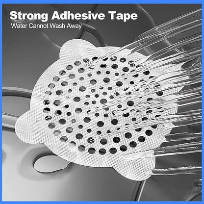 30 Pack Disposable Shower Drain Hair Catcher, Round 4-Ear Glass Fiber Stickers, 3.93In Mesh for Bathroom Tub Kitchen, Hair Trap Sticker to Prevent Clogs