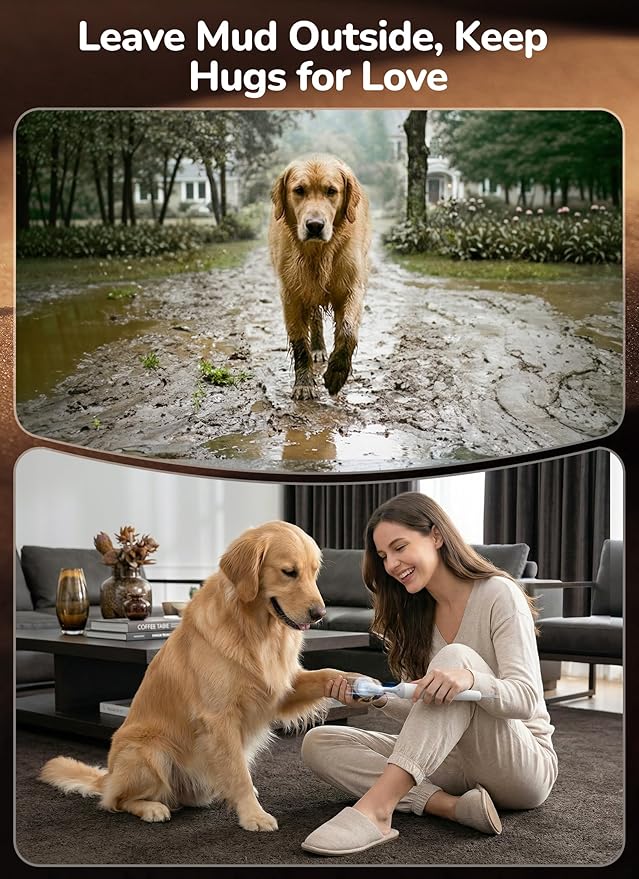 Electric Dog Paw Cleaner, Rechargeable Paw Scrubber with LED Light & 3 Speeds, Curved Arc Design for Paw Shape, Deep Mud & Dirt Remover for Dogs & Cats