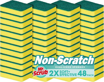 Mr. Scrub Sponges Kitchen Scrub Dish Sponge Scouring Pad, 48 Pack Cleaning Brush Scrubber Supplies for Soap, Dishwashing Dinnerware Sets Pan Pot Towels Cloth Rags Holder Glass Dishwasher Sink Bathroom