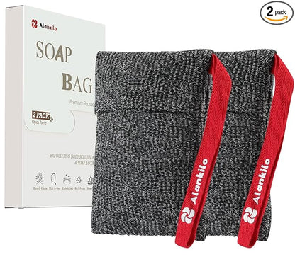 2 Pieces Soap Bags for Soap Bars, Exfoliating Soap Saver Bags, Foaming Bar Soap Pouches for Use in Baths or Showers (Dark Gray)