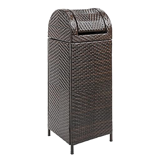 happimess HPM1202A Darla 31.39-Gallon All-Weather Wicker/Metal Swing Top Hideaway Outdoor Trash Can, Brown, Classic, Coastal, Casual Wastebin for Backyard, Patio, Porch, Kitchen
