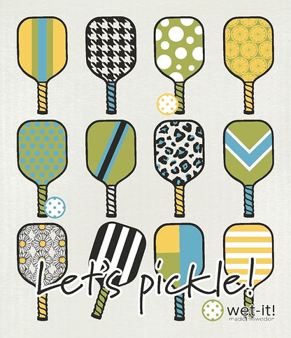 Wet-It! Swedish Dishcloth Set of 2 - Pickleball Paddles and Picklers Design, Highly Absorbent Kitchen Cloths, Perfect for Cleaning and Drying Dishes, Kitchen Essential