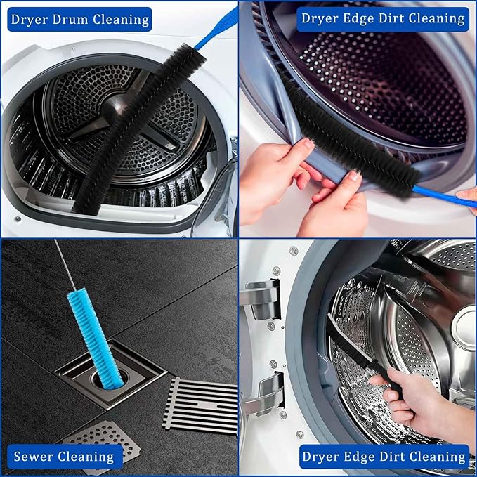 Dryer Vent Cleaner Kit with Dryer Vacuum Hose Attachment, 4-in-1 Multi-Lint Remover Brush, Suitable for Most Aacuum Cleaners for Efficient, Safe, and Thorough Dryer Lint Cleaner Tools (Black)