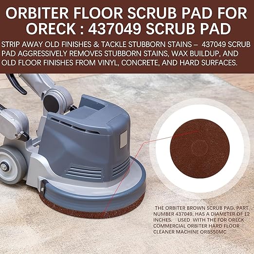 Scrubbing Disc for Oreck ORB550MC Orbiter Floor Machine,Orbiter Brown Scrub Pad Fits for Deep Cleaning and Stripping Hard Floors,12" Commercial Floor Scrubber Pad Fits for Heavy-Duty Cleaning,1 PCS