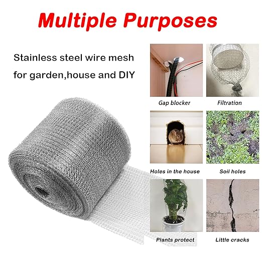 Wire Mesh for Mice Control 5 in X 32Ft,Upgraded Steel Wool Mice Control and Copper Mesh,Hole Fill Mesh Fabric,Weep Holes Covers,Stainless Steel Wire Mesh Roll Not Rusty, Rodent Tape Mesh Barrier