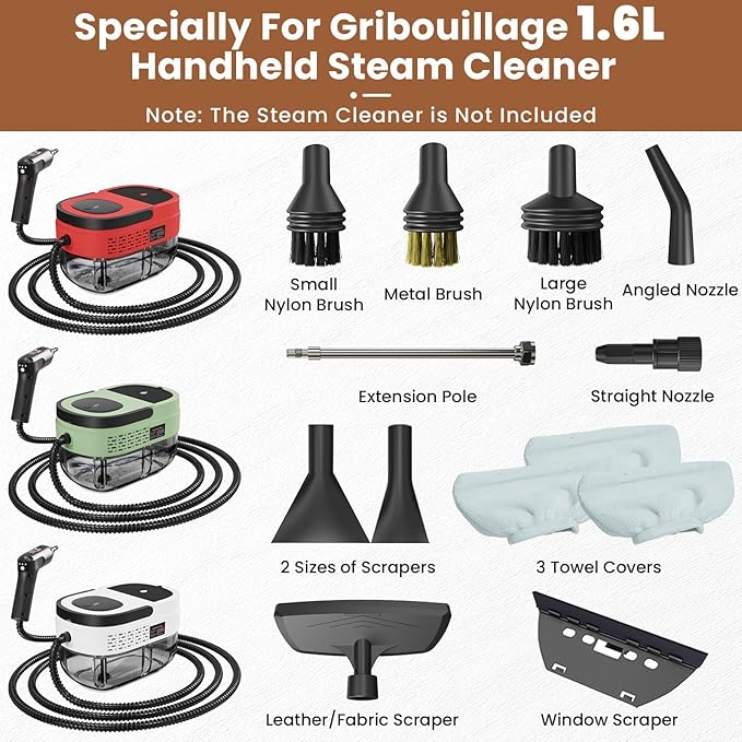 14PCs Handheld Steam Cleaner Accessories for Gribouillage 1.6L High Pressure Portable Steamer for Home Car