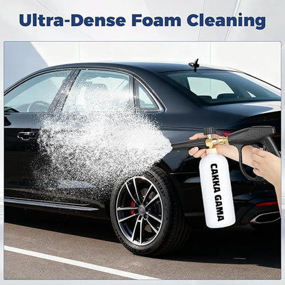 Foam Cannon for Pressure Washer, Foam Sprayer Car Wash with 1/4 Inch Quick Connector, Adjustable Soap Cannon with 5 Pressure Washer Nozzle Tips for Car Detailing, 1 Liter, A Fluorescent Green Glove