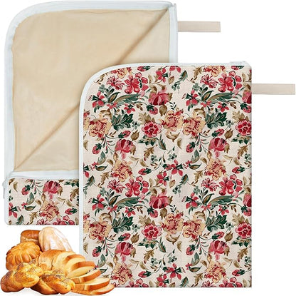 2-Pack Beeswax Lining Bread Bags for Bread Freshness, Reusable Beeswax Bread Bag for Sourdough, Floral Bees wax Bread Bags for Homemade Bread with Zipper | Zipper