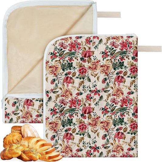 2-Pack Beeswax Lining Bread Bags for Bread Freshness, Reusable Beeswax Bread Bag for Sourdough, Floral Bees wax Bread Bags for Homemade Bread with Zipper | Zipper