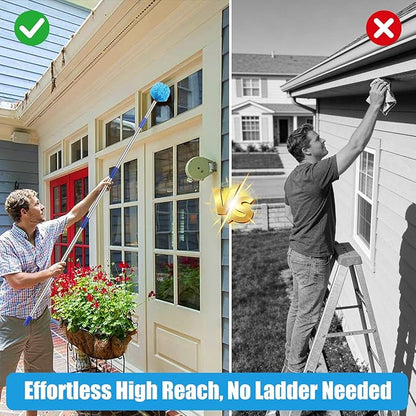 Cobweb Duster with Extension Pole - 4 FT Lightweight Stainless Steel Extendable Duster Ceiling Fan Duster for High Ceilings, Medium Stiff PET Bristle Spider Web Brush for Indoor/Outdoor Cleaning