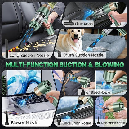 JONYJ Handheld Car Vacuum Cleaner, 16000PA Hand Held Vacuum Portable Cordless, 2 in 1 Air Duster and Vacuum Cleaner with LED Light, Multi-Nozzles, 120W High Power Mini Vacuum for Home, Pet, Office